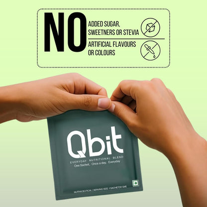 Qbit Probiotics Supplement for Men & Woman | 5 Servings | With Prebiotics, 60+ Multivitamins | Plant Based Nutrition Health Drink and Superfoods | Supports Gut Health, Energy, Immunity | Zero Sugar