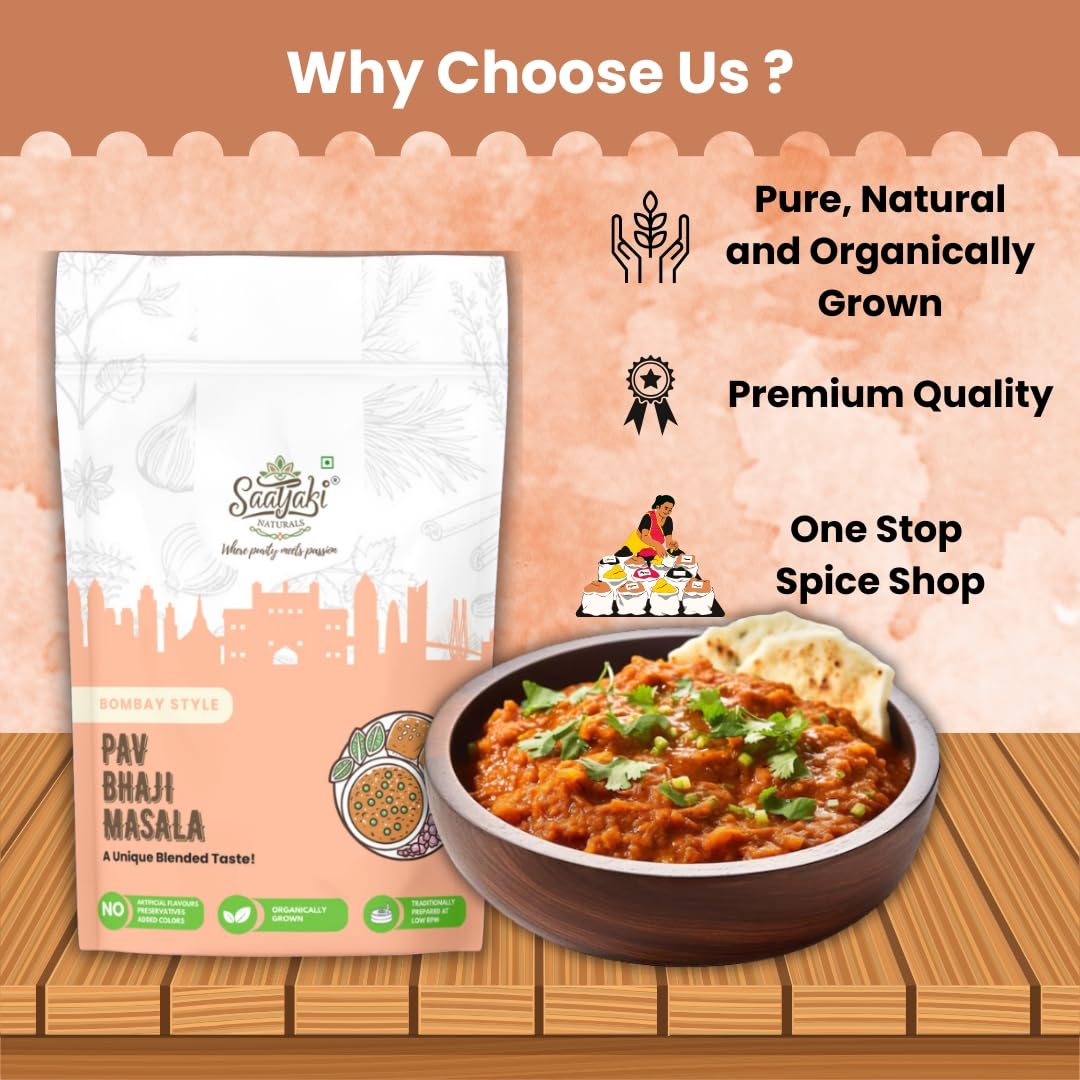 Saatyaki Naturals Pavbhaji_P 100gm – Authentic Mumbai-style Pav Bhaji Masala. Premium spice blend for Pav Bhaji, Tawa Pulao, snacks & curries. Brings real Mumbai taste to your kitchen.