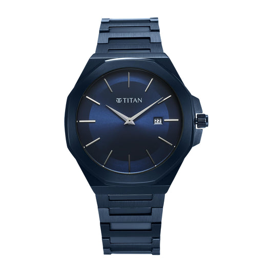 Titan Classic Slim Quartz Analog with Date Blue Dial Stainless Steel Strap Watch