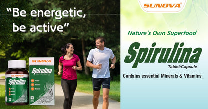 SUNOVA Organic Spirulina Capsules - Nature's Own Superfood and Nutritional Supplement, Spirulina for Full Body Support - 60 Capsules x Pack of 3