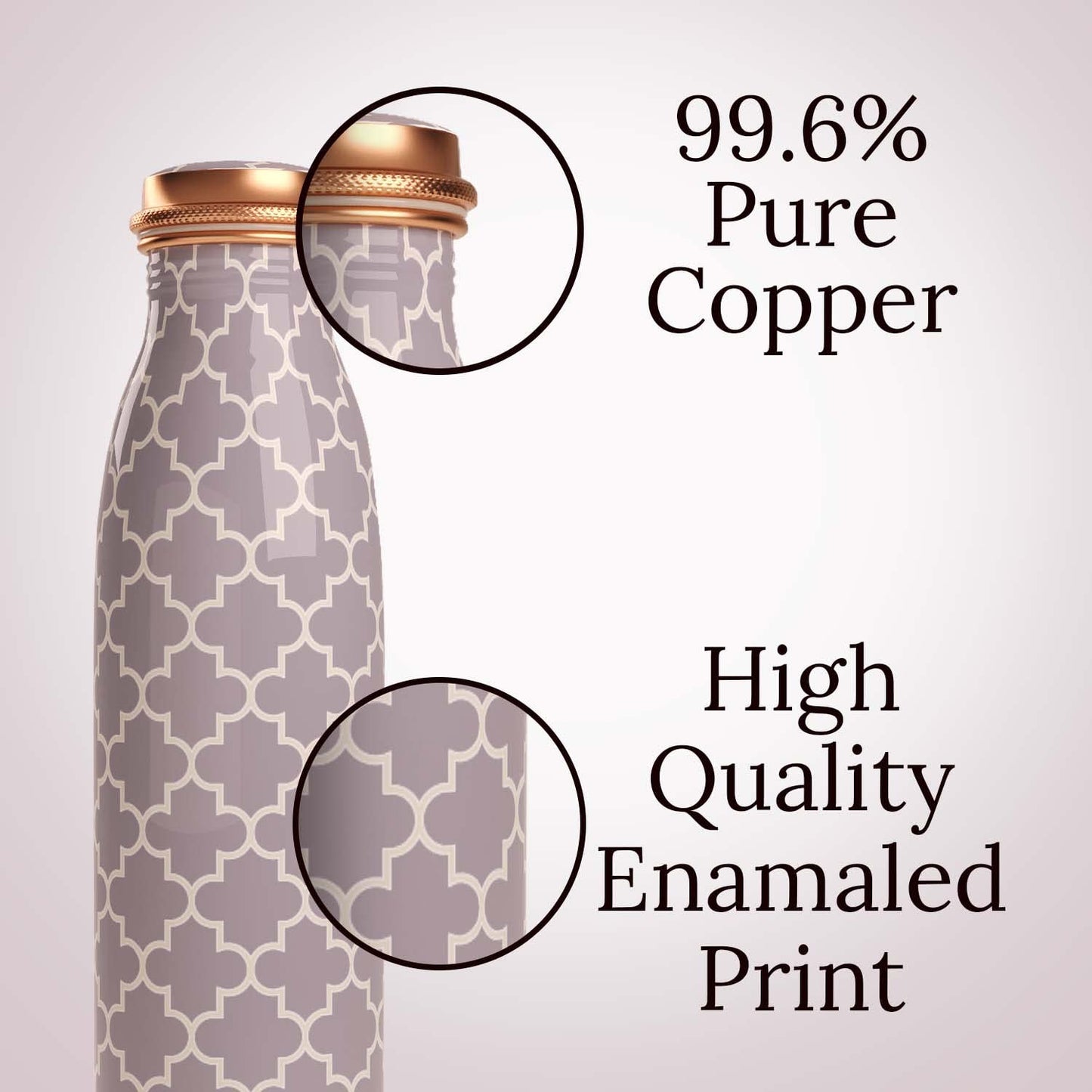 EB-Everything Beautiful Pure Copper Water Bottle 1 Litre Leakproof with Smooth Grey Printed Seamless Design made of Tamba Suiatable Birthday Gift for Men & Women by ebstore