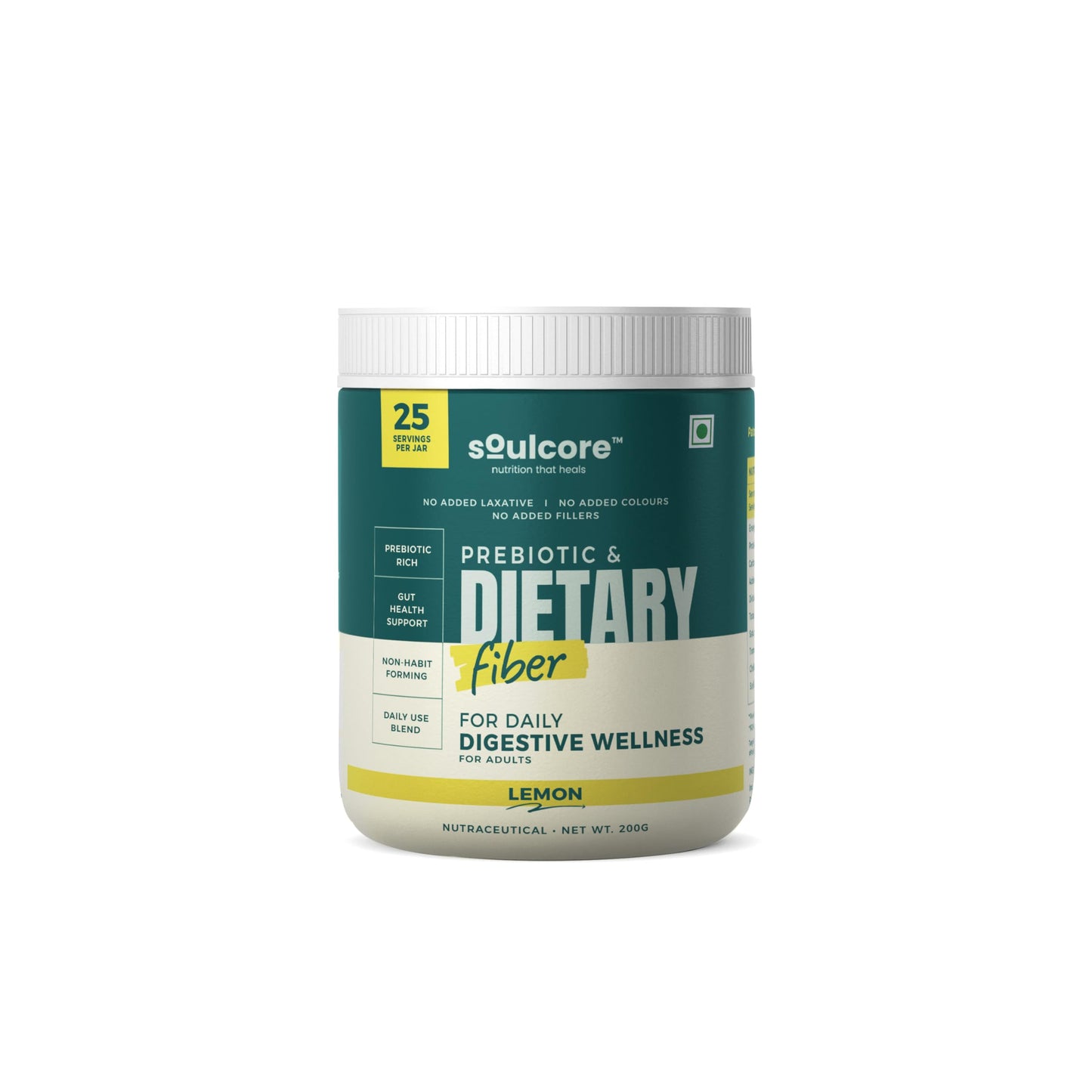 Soulcore Prebiotic & Dietary Fiber Powder | Lemon Flavour | Gut Health & Digestive Wellness Support | 200g