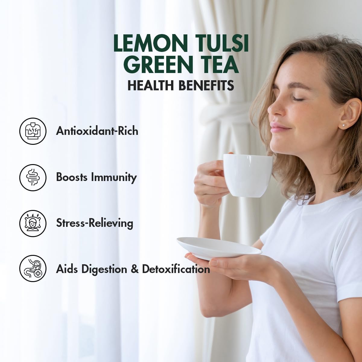 Tea Treasure Lemon Tulsi Green Tea | 100g Loose Leaf | Blend of Green, Lemon Tulsi & Lemongrass | Natural Detox & Immunity Booster | Herbal Wellness Tea for Digestion & Stress Relief | Caffeine Light | 100% Natural Ingredients