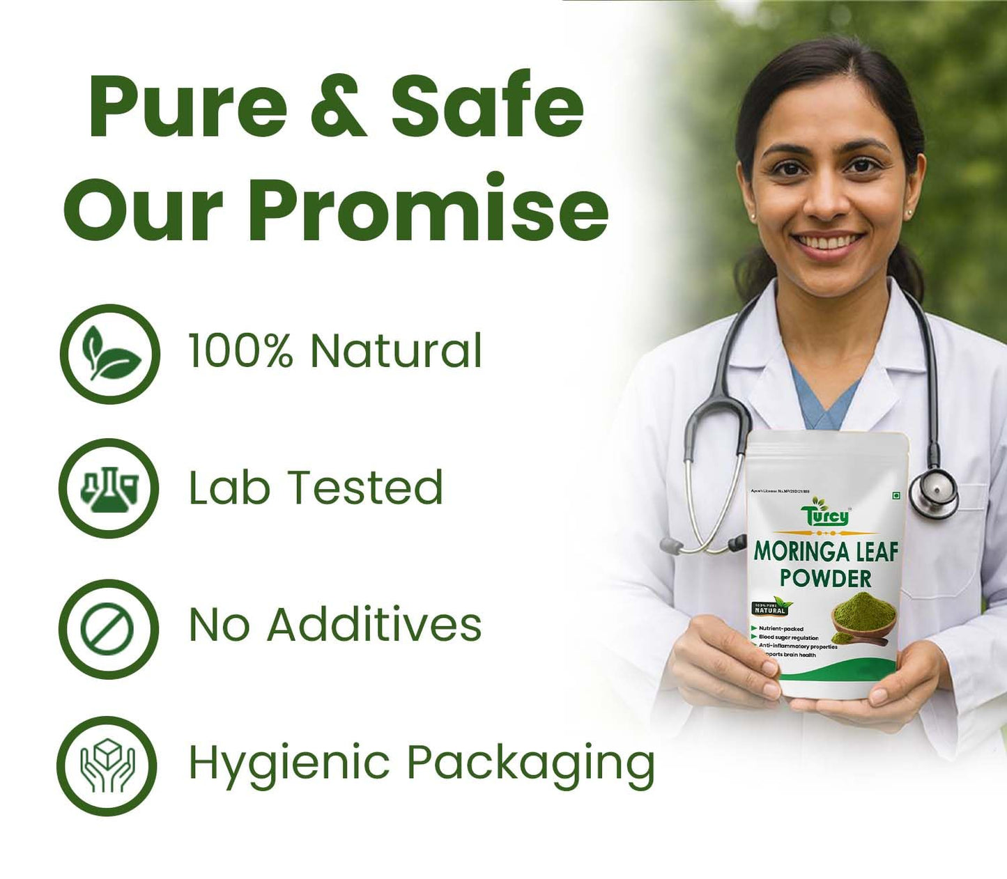 Turcy Moringa Leaf Powder 50g| Pure & Natural Organic | Essential Nutrition Superfood | Supports Energy, Stamina & Vitality | Rich in Vitamins & Minerals | Herbal Supplement for Wellness