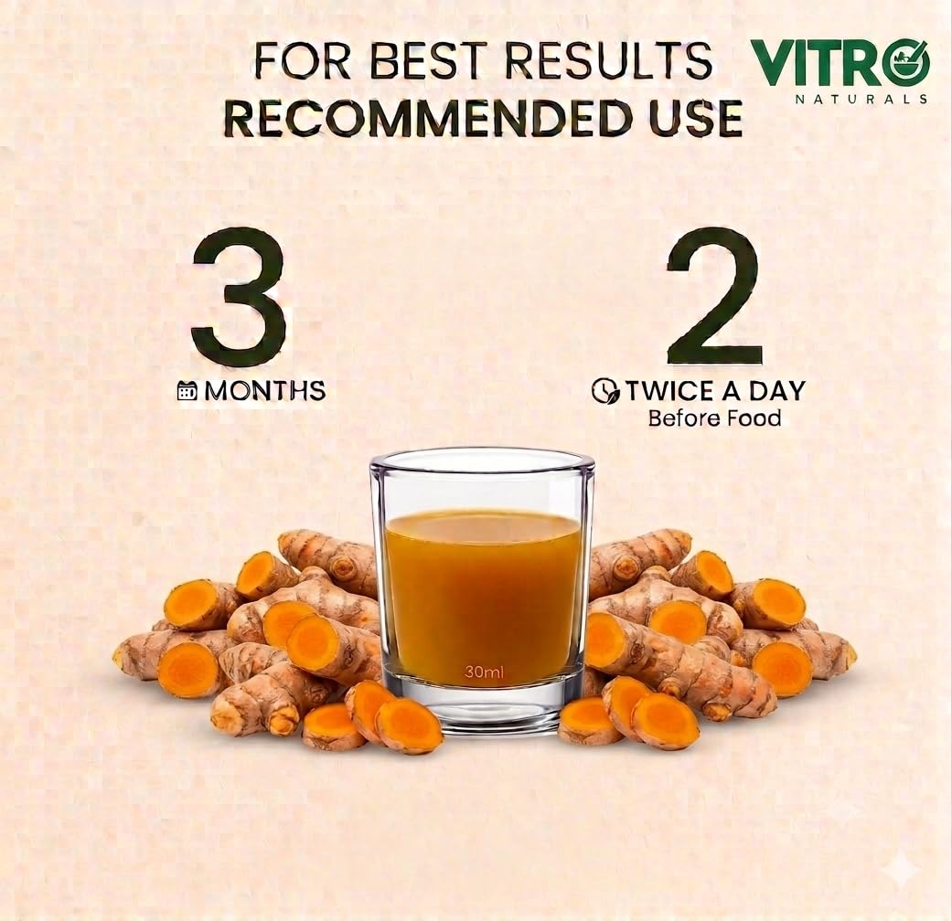 Vitro Turmeric Juice with Black Pepper 1Ltr | Liquid Curcumin Supplement for Joint Support, Inflammation & Immunity | kachi haldi,Fast Absorbing Alternative to Turmeric Capsules & Curcumin Tablets (1ltr)