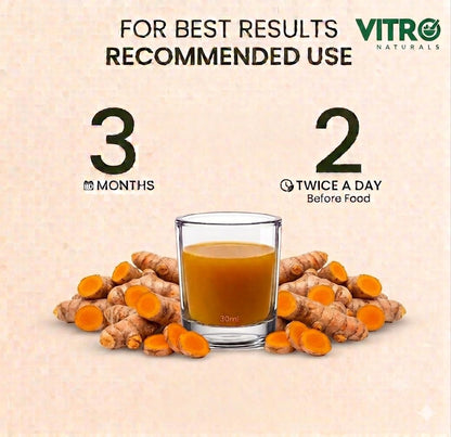 Vitro Turmeric Juice with Black Pepper 1Ltr | Liquid Curcumin Supplement for Joint Support, Inflammation & Immunity | kachi haldi,Fast Absorbing Alternative to Turmeric Capsules & Curcumin Tablets (1ltr)