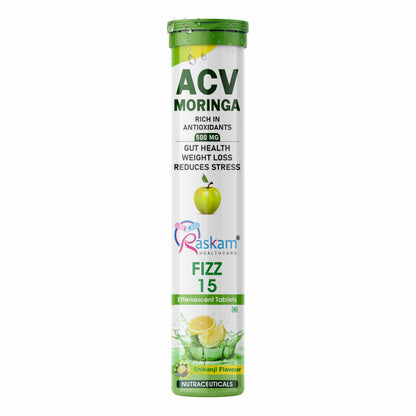 Raskam ACV Moringa Effervescent Tablets | 15 Tablets, 500mg Natural Energy & Immunity Booster with Antioxidants (Shikanji) Pack of 1