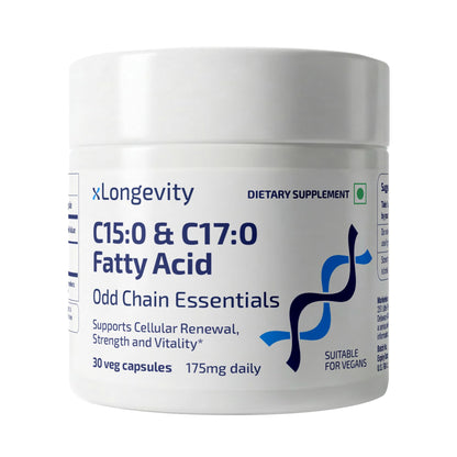 XLongevity C15:0 C17:0 Fatty Acid Supplement - 170 mg daily Pentadecanoic Acid and Heptadecanoic Acid Odd-Chain Essential, Good Fat, All Vegan, HPMC | Complements Omega-3 for Cellular Benefits, Mitochondrial Health
