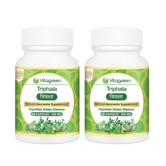 TRIPHALA 500 mg, Pack Of 60 Capsules For Digestion & Colon Cleanse, (Pack of 2)