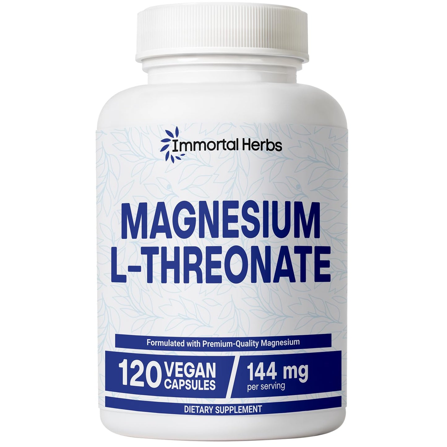 Immortal Herbs Pure Magnesium L-Threonate Capsules, Chelated, High Absorption, 120 Pills w/Elemental Magnesium Powder, Non-GMO & Gluten Free L-Threonate Supplement for Women and Men