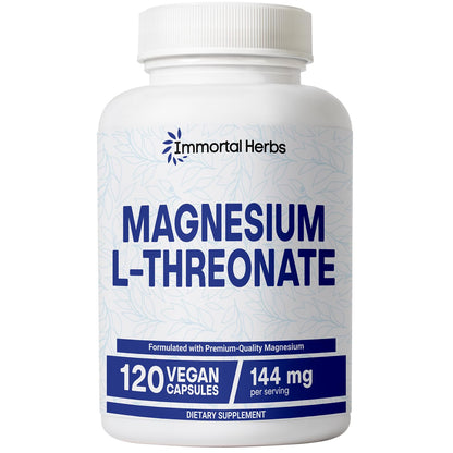 Immortal Herbs Pure Magnesium L-Threonate Capsules, Chelated, High Absorption, 120 Pills w/Elemental Magnesium Powder, Non-GMO & Gluten Free L-Threonate Supplement for Women and Men