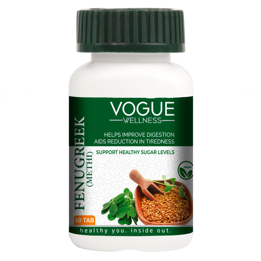 Vogue Wellness Fenugreek Tablets (Methi) | Natural Herbal Supplement for Digestive Health & Wellness | Supports Healthy Blood Sugar Levels & Hormonal Balance | 120 Tablets