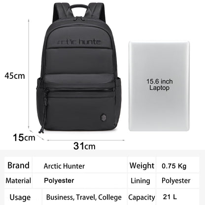 Arctic Hunter Compact Backpack for Men Women 21L One-Day-Capacity Slim 15.6" Laptop Bag Sleek Lightweight Water-resistant Small Laptop Backpack for Casual College Daypack