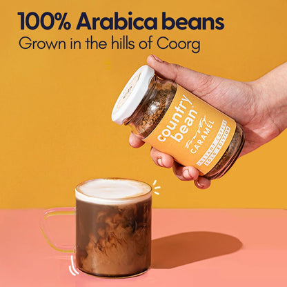 Country Bean Caramel Instant Coffee Powder 50 G | 100% Arabica, Freeze-dried, Flavoured coffee | No Added Sugar | Makes 25 Cups