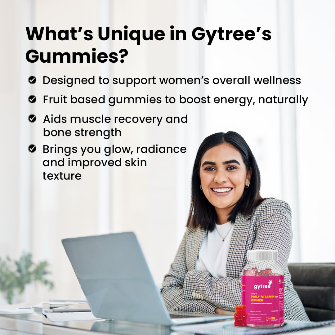 Gytree Iron & Multivitamin Gummies for Women | SunActive Fe for Haemoglobin & Immunity | Vitamins C, D, E, B12, Magnesium & Zinc for Bone, Muscle & Skin Health | Pregnancy Safe | 30+30 Packs