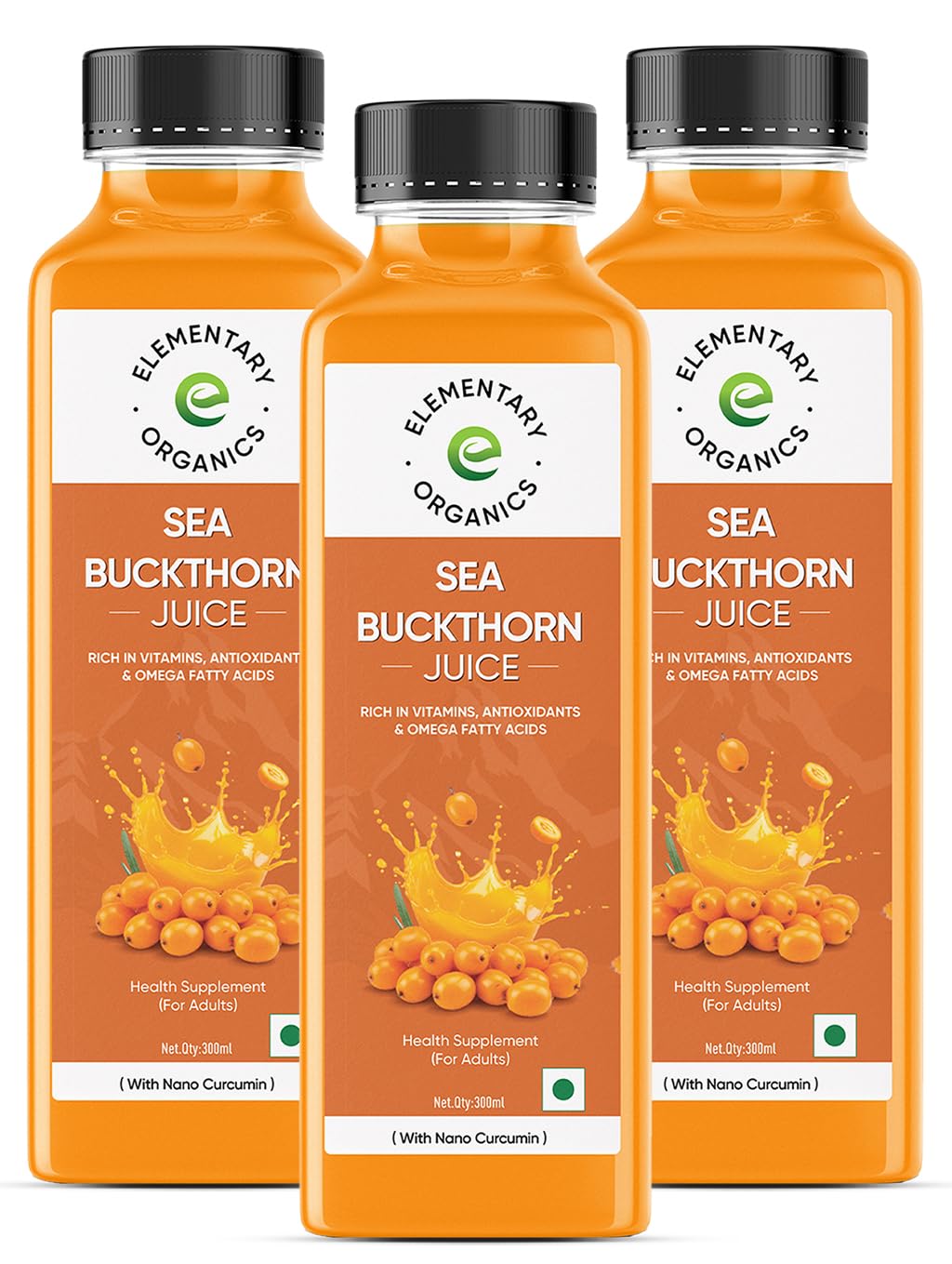 Sea Buckthorn Juice - 350 ML | Pulp Concentrate for Total Body Care & Wellness | Rich in Vitamin C, Omega 3, 6, 7, 9 & Antioxidants | for Men & Women (1050 ML)