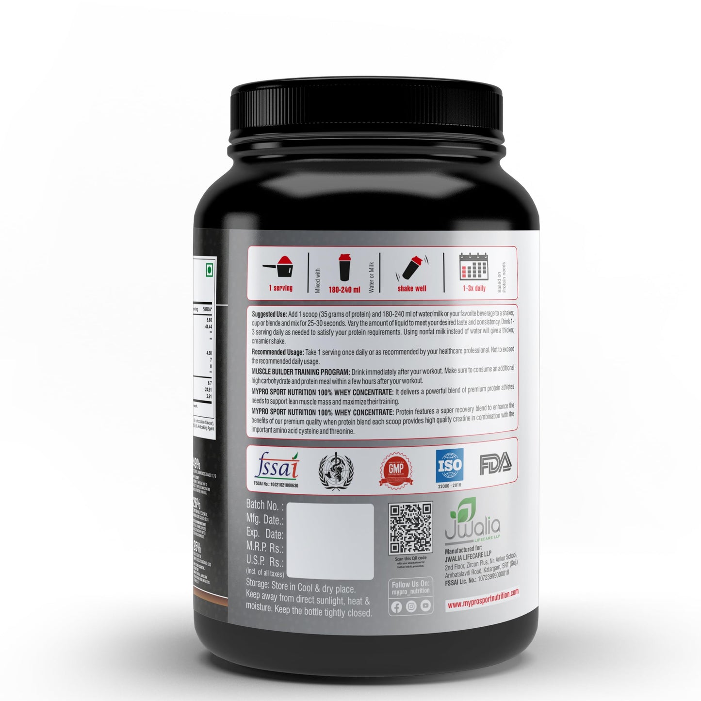 Mypro Sport Nutrition 100% Whey Protein Concentrate (24g Protein, 0g Sugar,5.5G BCAA,) Belgium Chocolate Flavor For Men And Women (1000 gm)
