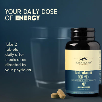 Rasayanam Multivitamin for Men | 52 Ingredients with 100% RDA of Vitamins & Minerals | Energy, Immunity, Performance, Bone, Joint & Heart Health | Daily Multivitamin Tablet for Men - 60 Tablets