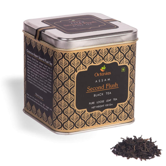 Octavius Assam Second Flush Whole Leaf Black Tea | Summer Crop | Strong Robust, Full Bodied| Bold Single Origin Tea | Sweet Woody Aroma | Distinctive Malty Flavour | Tea Connoiseur's Choice| 100GM