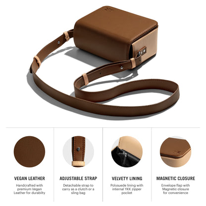 DailyObjects Sol Box Sling Crossbody Bag For Women, Girls Durable Vegan Leather, Stylish Ladies Wallet Purse, Latest Shoulder Handbag, Magnetic Flap Closure & Adjustable Wide Strap, Walnut