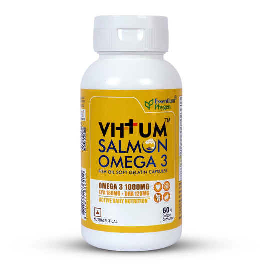 Essentium Phygen Vittum Omega-3 Salmon Fish Oil 1000mg, 60 Softgel Capsules, No Smell, EPA & DHA Supplement for Heart, Brain, and Eye Health