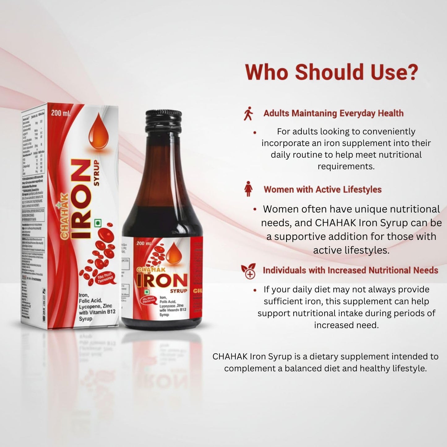CHAHAK Iron Syrup with Folic Acid & Vitamin B12 – Hemoglobin Booster Syrup for Anemia, Fatigue & Weakness – Iron, Lycopene & Zinc Health Tonic – Mixed Fruit Flavour – 200 ml (Pack of 2)