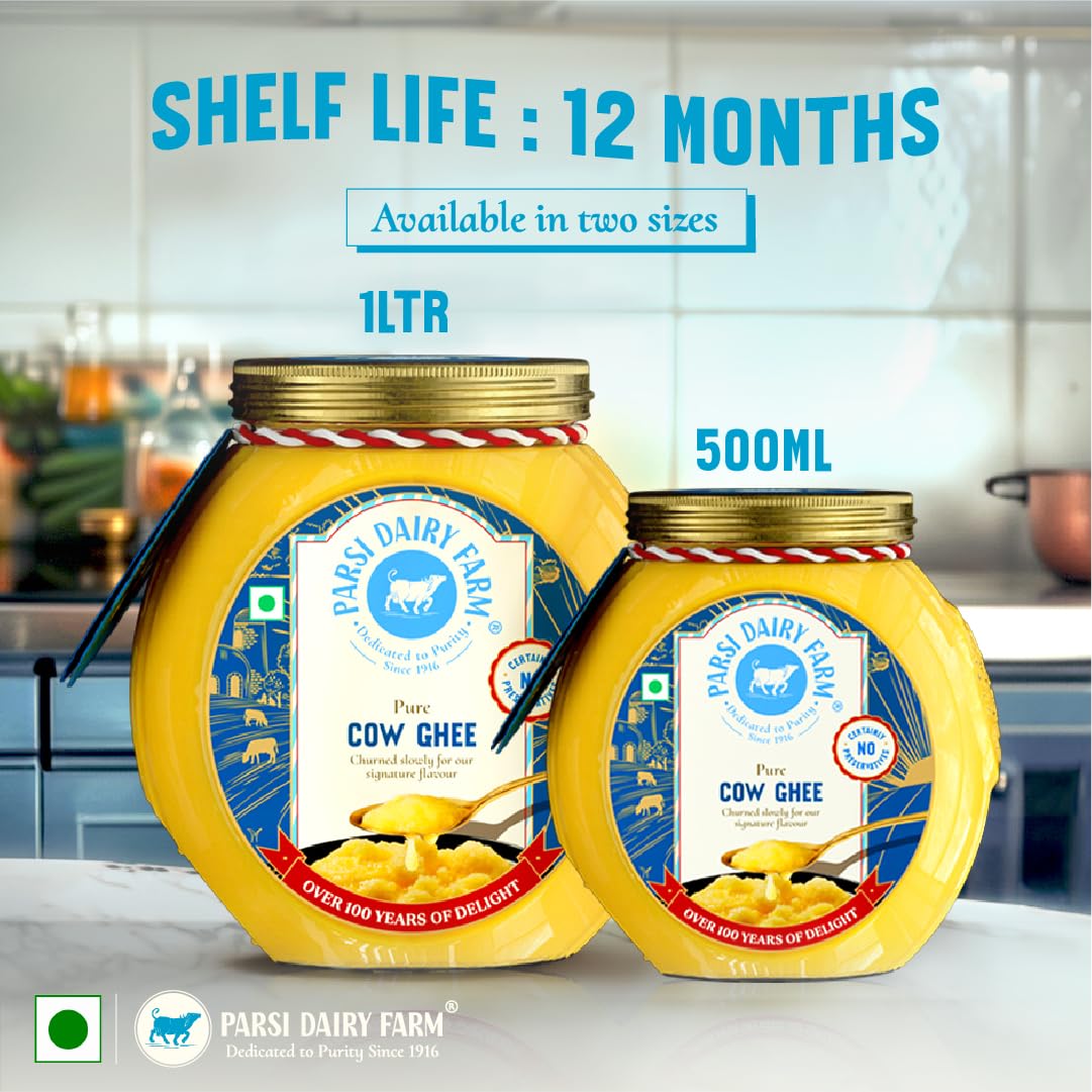 Parsi Dairy Farm's 100% Cow Ghee: Pure and Traditional Desi Ghee With No Preservatives & Vegetarian | 500 ML