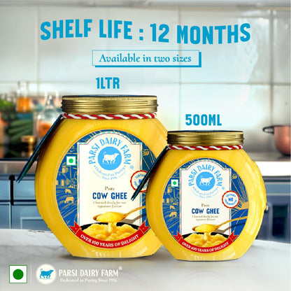 Parsi Dairy Farm's 100% Cow Ghee: Pure and Traditional Desi Ghee With No Preservatives & Vegetarian | 500 ML