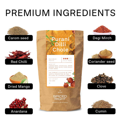 Spiced Right Purani Dilli Chole/Chana Masala Powder 100g | Authentic Punjabi Amritsari Pindi Style Masala for Chickpeas, Choley Bhature | No Onion Garlic | Traditional Indian Spice Blend