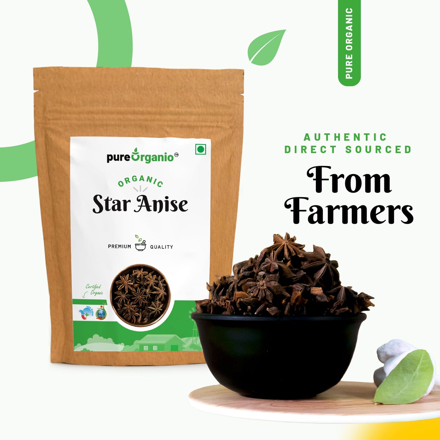 Pure Organio Organic Star Anise Spices Whole Chakri Phool Khada Masala For Cooking NPOP Organic Certified (50 Gm)