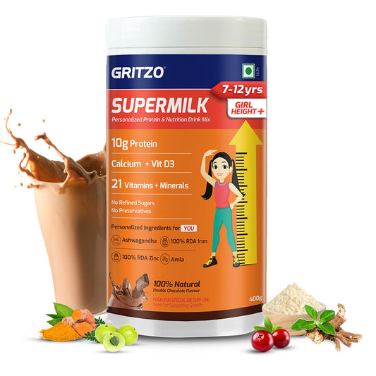 Gritzo SuperMilk Height+ for 8-12y Girls, Double Chocolate, 400 g