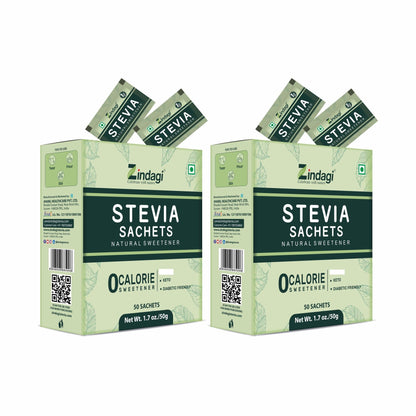 Zindagi Stevia Sugar Free Powder Sachets | 100% Natural & Diabetic Friendly Sweetener | Zero Calorie Sugar | 100 Sachets