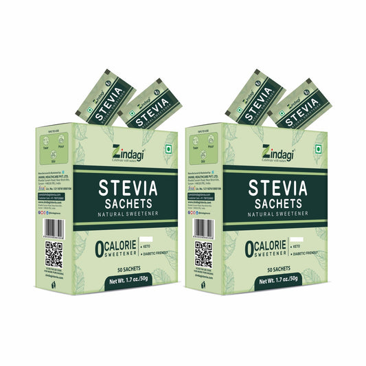 Zindagi Stevia Sugar Free Powder Sachets | 100% Natural & Diabetic Friendly Sweetener | Zero Calorie Sugar | 100 Sachets
