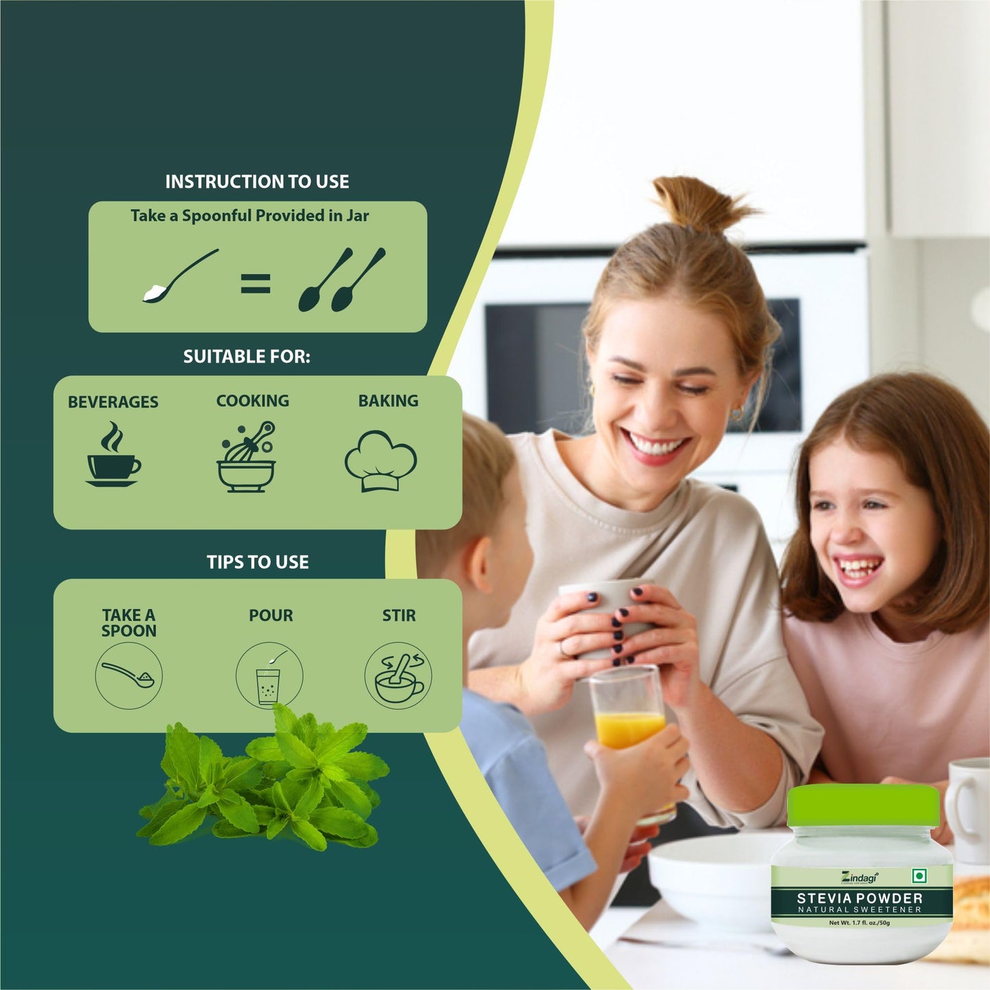 Zindagi Stevia Liquid (FosStevia) - Natural Stevia Powder - Sugar-Free Stevia Sweetener (Stevia Combo Pack)