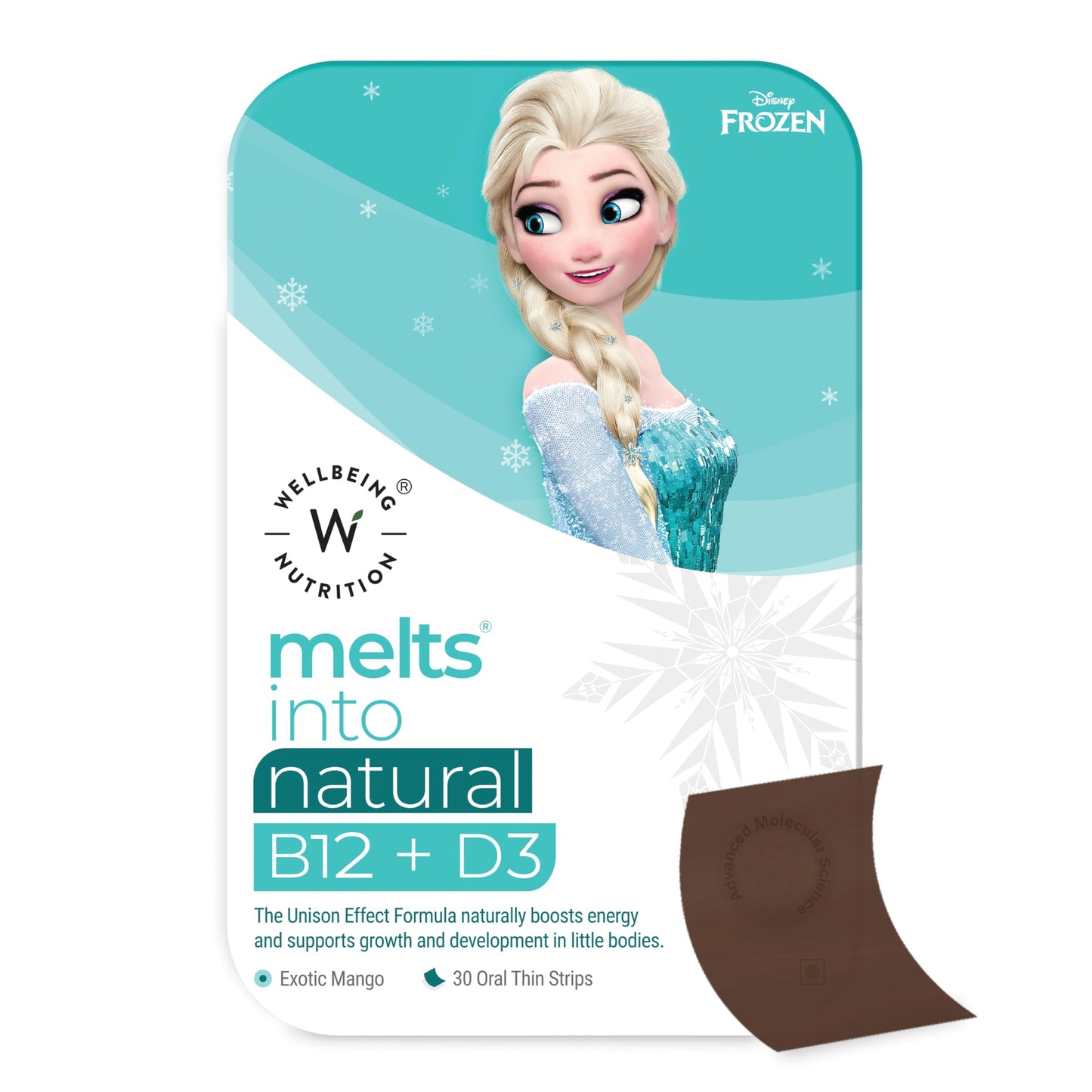 Wellbeing Nutrition Frozen Elsa Melts | Vitamin B12, D3 & K2 for Kids (6+) | Supports Bone & Muscle Health, Cognitive Development & Energy, Heart Health | Exotic Mango Flavor (30 Oral Strips)