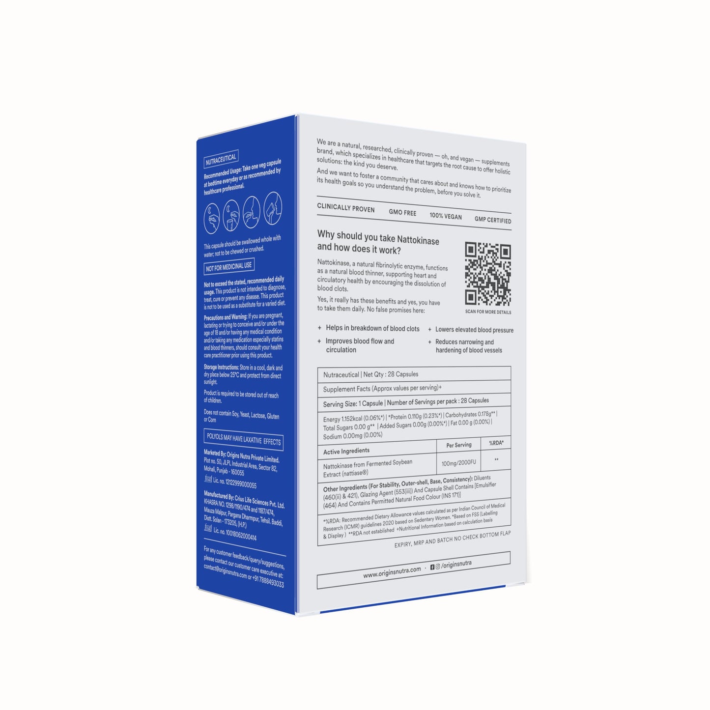 Origins Nutra Nattiase® Nattokinase 2000FU | Supports Heart Health & Smooth Circulation| GMP Certified| 28 Veg Capsules (Pack of 1)