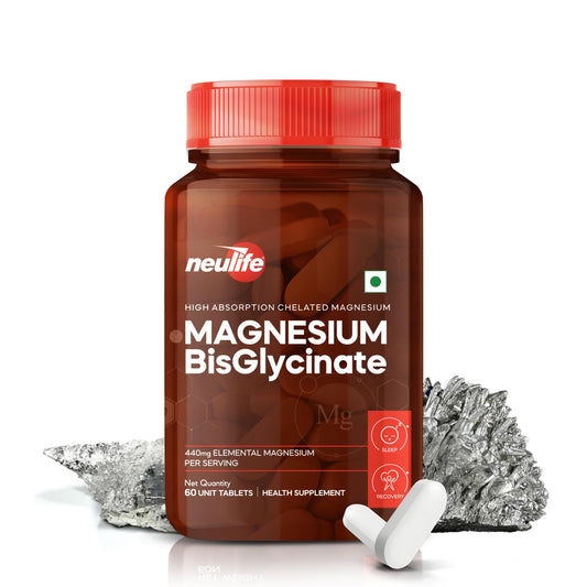Neulife Magnesium Bisglycinate 440 mg Supplement | High Absorption-High Potency Formula | Supports Sleep, Recovers Muscles | (60tabs)