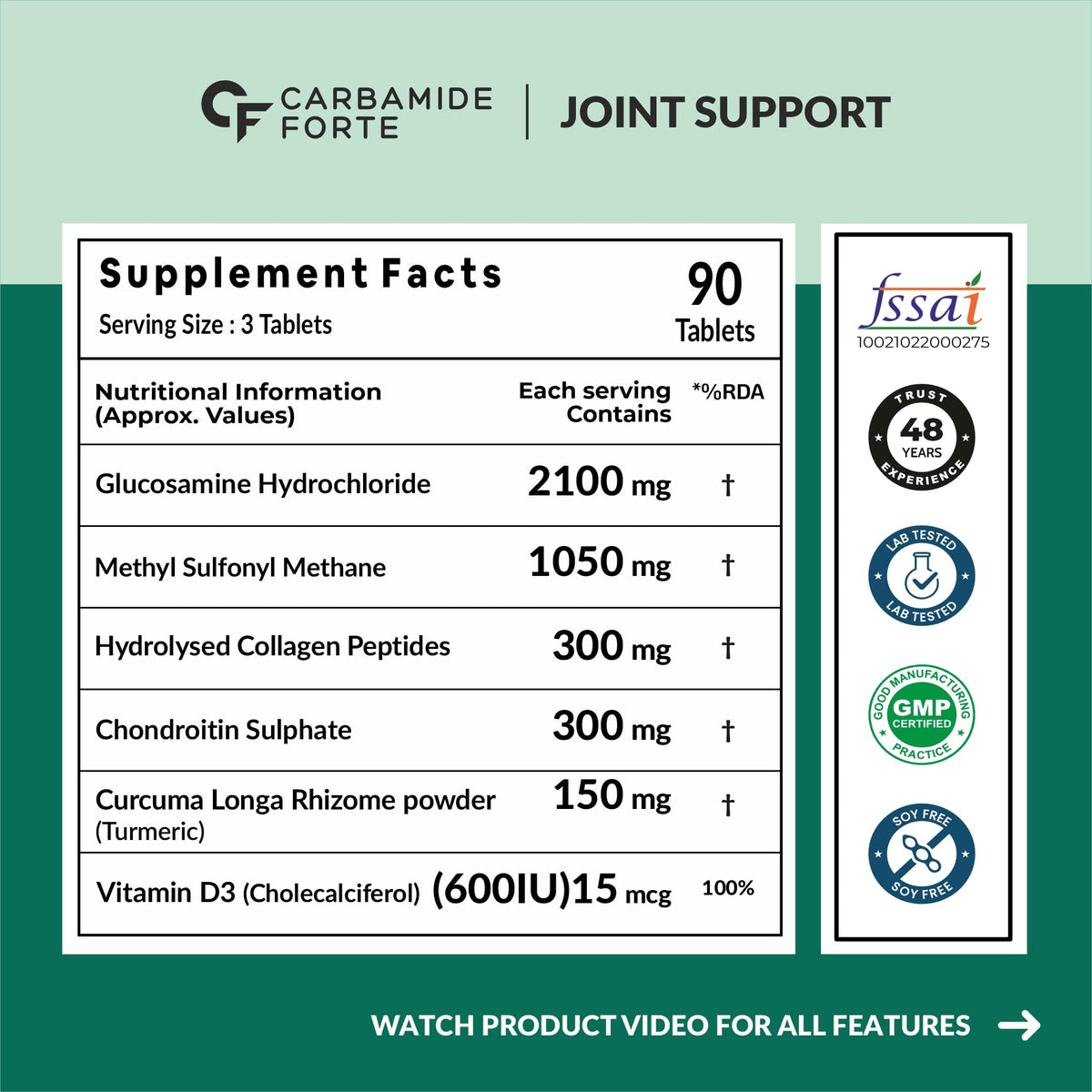 Carbamide Forte Glucosamine + Calcium Tablets – 90 + 60 Tablets with Collagen, Chondroitin, MSM, Magnesium, Zinc, K2-MK7 & B12