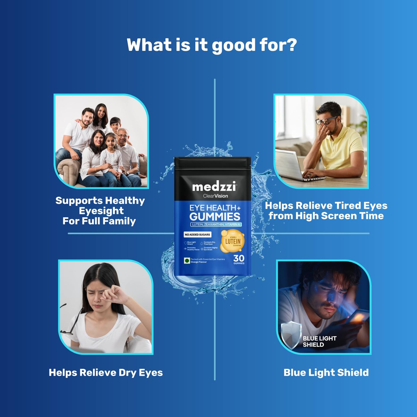 Medzzi Clear Vision Eye Health+ Gummies | Lutein & Zeaxanthin Gummies for Eyes | With Bilberry, Lycopene & Vitamins A, C, E | Reduces Digital Strain and Fatigue from High Screen Time | Orange Flavour | 30 Veg Gummies