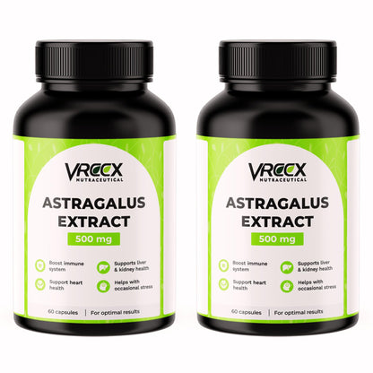 VREEX Astragalus Root Extract 500mg Capsules | Herbal Immune Support & Energy Supplement | Natural Antioxidant for Vitality & Wellness – 60 Capsules (Pack of 2)