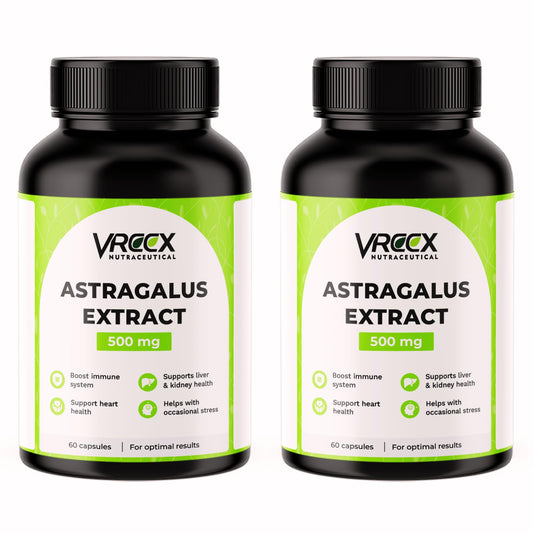 VREEX Astragalus Root Extract 500mg Capsules | Herbal Immune Support & Energy Supplement | Natural Antioxidant for Vitality & Wellness – 60 Capsules (Pack of 2)