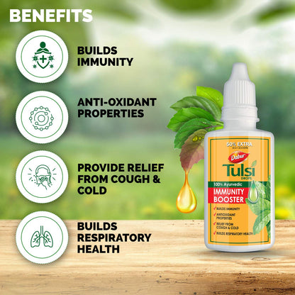 Dabur Tulsi Drops : 30ml (20ml + 10ml Free) | Contains Extracts of 5 Rare Tulsi | Boosts Immunity | Cough And Cold Relief | 100% Ayurvedic | Builds Respiratory Health