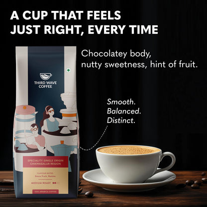 THIRD WAVE COFFEE | Speciality Single Origin Chikmagalur Region | 100% Arabica | Medium Roast | Channi | Coarse Grind | 250 grams | Pouch