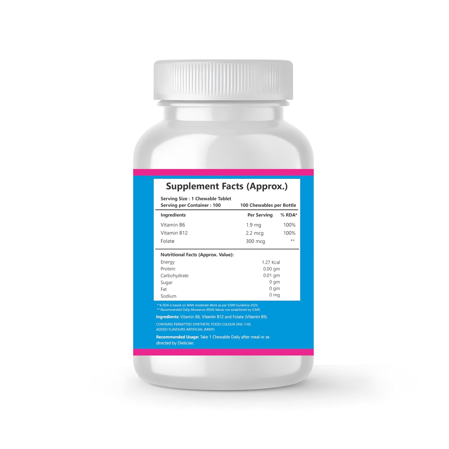 Nutrinow Methyl B12 & Folate Chewable Tablets | Vitamin B12 (Methylcobalamin), Vitamin B6 & Folate Supplement for Nerve Health, Brain Function, Heart Wellness & Energy Support | 100 Tablets