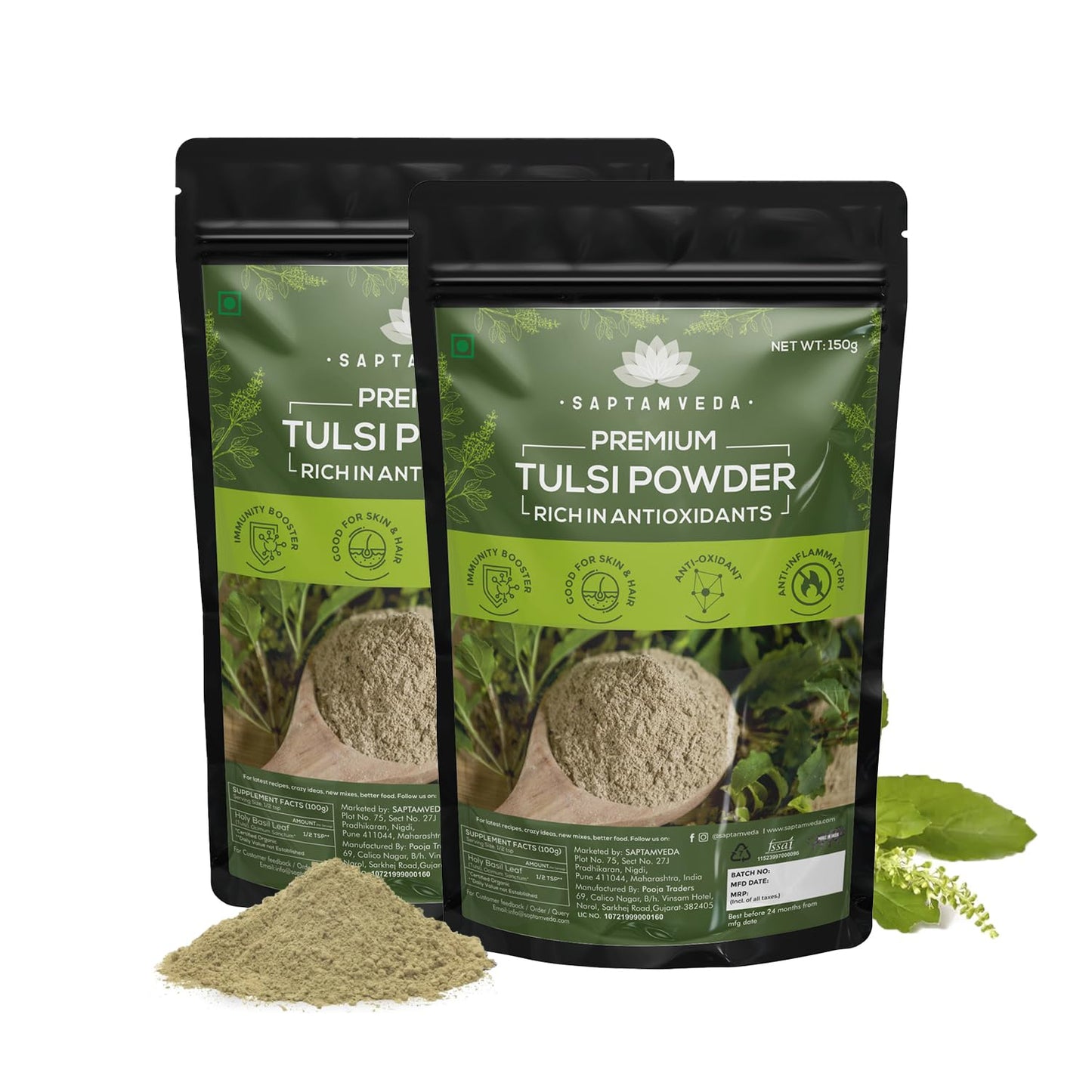 SAPTAMVEDA Premium Tulsi Leaf Powder (300 Gm) - Organic Holy Basil Leaves Extrac