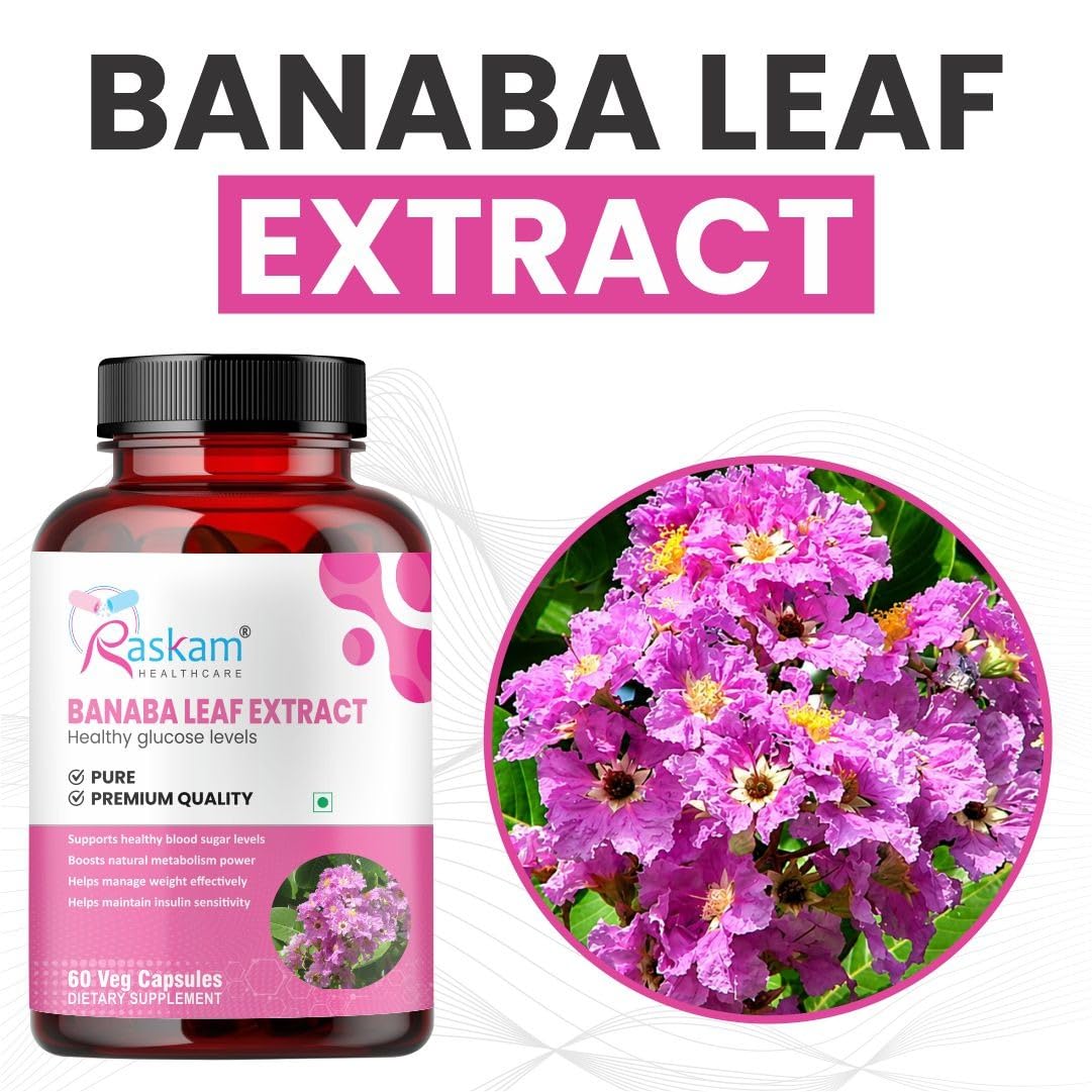 Raskam Banaba Leaf Extract Capsules |Natural Wellness Support |100% Vegetarian | 60 Capsules
