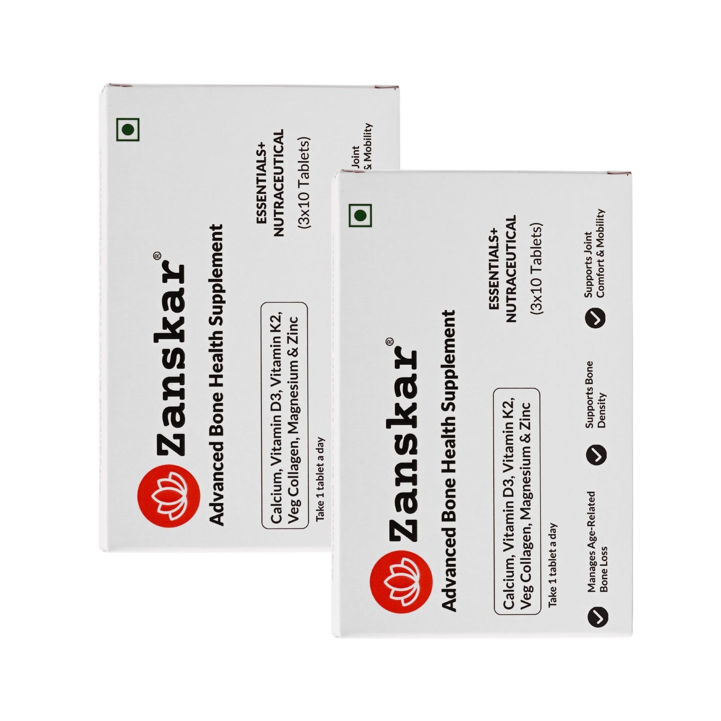Zanskar Advanced Bone Health Tablet (60 Tablets) | Calcium, Vitamin D3, Vitamin K2, Collagen, Magnesium & Zinc (1200mg) | 100% Veg | Bone Health and Joint Support