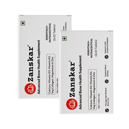 Zanskar Advanced Bone Health Tablet (60 Tablets) | Calcium, Vitamin D3, Vitamin K2, Collagen, Magnesium & Zinc (1200mg) | 100% Veg | Bone Health and Joint Support