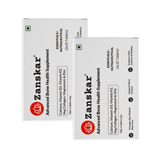 Zanskar Advanced Bone Health Tablet (60 Tablets) | Calcium, Vitamin D3, Vitamin K2, Collagen, Magnesium & Zinc (1200mg) | 100% Veg | Bone Health and Joint Support