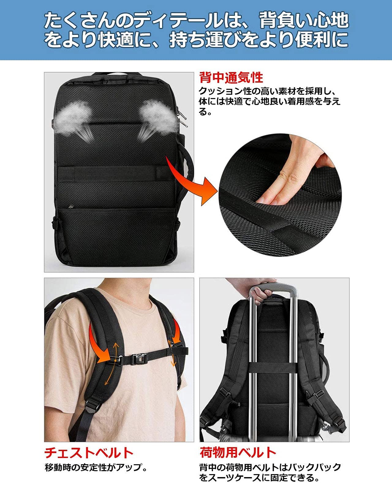 Inateck 40L Travel Backpack, Business Backpack, Large Capacity, 3-Way B- image 5